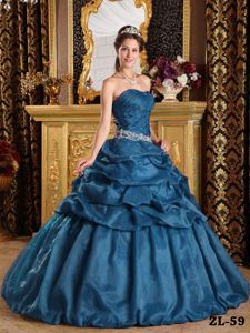 Steel Blue Ruche Appliques Quinceanera Dresses with Floor-Length