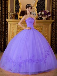 Graceful Tulle Sweetheart Appliques Sweet 16 Dresses in Lavender