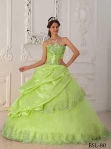 Lovely Strapless Appliques Dress for Sweet Sixteen in Yellow Green