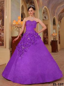Purple Sweetheart Dresses Quinceanera with Hand Made Flowers