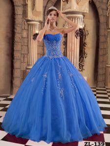 Blue Ball Gown Sweetheart Quinceanera Party Dress with Beading
