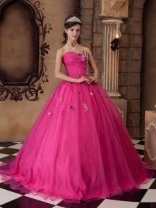 Fashionable Beading and Appliques Dress for Sweet 16 in Hot Pink