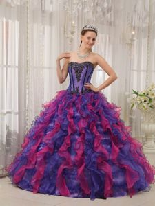 Miss Earth Two-toned Organza Ruffles Quinceanera Party Dress with Appliques