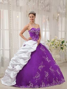 White and Purple Dress for a Quince with Embroidery and Beading