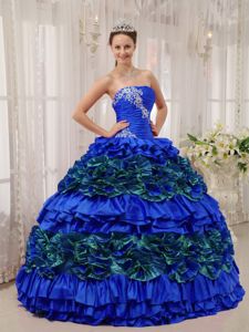 Two-toned Strapless Ruffles Dress for Quinceanera with Appliques