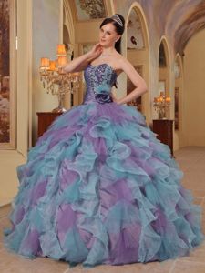 Multi-colored Sweetheart Beading Dresses for Quince with Ruffles