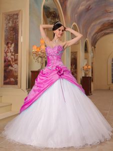 Unique Hot Pink and White Sweetheart Beading Quinceanera Gowns