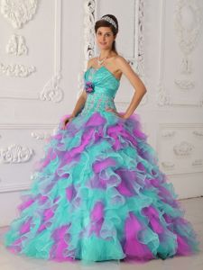 Colorful Strapless Hand Made Flowers Ruffles Dress for Sweet 16