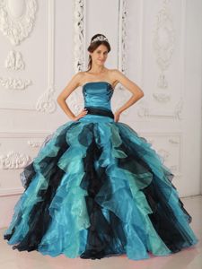 Colorful Strapless Appliques and Ruffles Decorate Quince Dresses