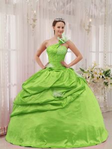 Spring Green one Shoulder Beading Ruched Bust Dress for Quince