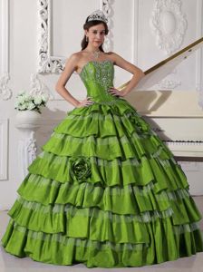 Spring Green Sweetheart Embroidery Multi-tiered Dress for Quince