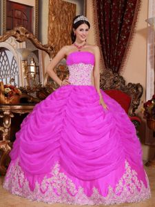 Hot Pink Strapless Beading Ruffles Quince Dresses Custom Made