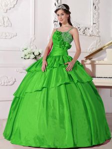 Spring Green Spaghetti Straps Beading and Pleated Dress for Quince