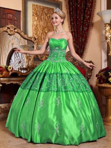 Grass Green Embroidery Pleats and Ruches and Dress for Quince
