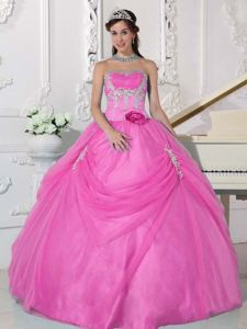 Pink Strapless Beading Appliques Quince Dresses with Pick-ups