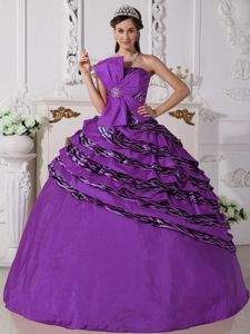 Purple Strapless Zebra Dress for Quince with Hand Made Flowers High Quity Quinceanera Dresses