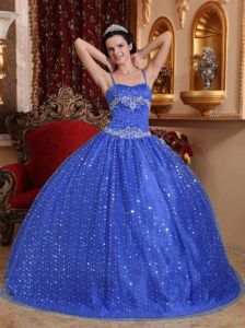 Royal Blue Spaghetti Straps Beading and Sequins Dress for Sweet 16