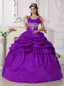 Purple Beading Ball Gown Pick-ups Dress for Quince with Straps
