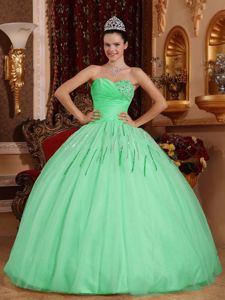 Apple Green Sweetheart Ruched Bust Sequins Sweet Sixteen Dresses
