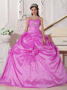Hot Pink Sweetheart Ruched Bust Quinceanera Gowns with Pick-ups