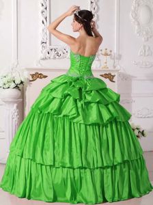 Spring Green Tiered Pick-up and Pleat Detachable Dress for Sweet 16