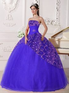 Elegant Royal Blue Beading and Ruches Strapless Dress for Quince