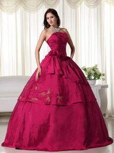 Wine Red Strapless Tiered Beading Embroidery Sweet 15/16 Dress