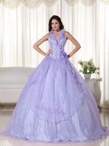 Lilac Embroidery Beading Sweet 15/16 Birthday Dress with Straps