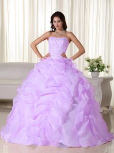 Lavender Strapless Pick-ups Beading Sweet 15/16 Birthday Dress