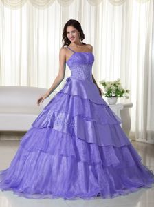 Light Purple one Shoulder Multi-tiered Quinceanera Party Dress