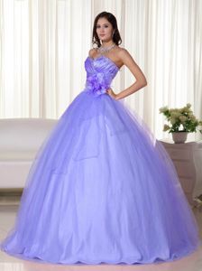 Lilac Sweetheart with Hand Made Flowers on Waist Quince Dresses