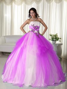 Two-toned Strapless Appliques Tulle Quince Dresses Custom Made
