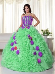 Strapless Hand Made Flowers Rolling Flowers Quince Party Dress for Grammy Award