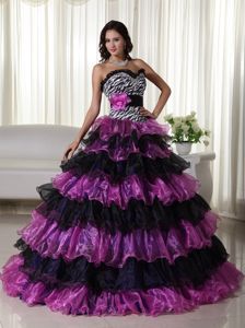 Multi-tiered Colorful Strapless Ruffled Zebra Accent Quince Dresses