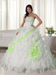 White Ball Gown Appliques and Ruffles Quinceanera Party Dress
