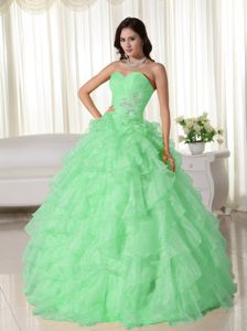 Apple Green Sweetheart Appliques and Ruffled Dress for Sweet 16