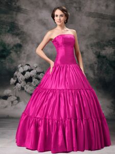 Simple Style Hot Pink Strapless Quinceanera Dress for Wholesale