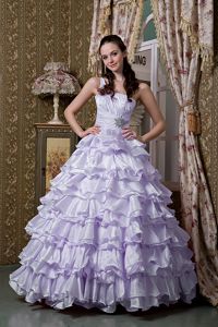 Lilac One Shoulder Dress for Quinceanera with Ruffled Layers