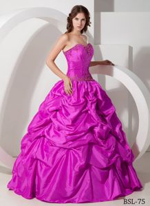 Cheap Hot Pink Appliqued Quinceanera Party Dress with Pick-ups