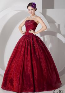 The Best Burgundy Strapless Beaded Quinceanera Party Dresses