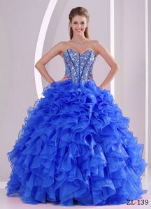 Graceful Ruffled Blue Quinceanera Gown Dress with Rhinestones