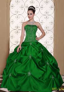 Dark Green Sweet 15 Dress with Embroidery and Pick-ups Online