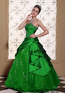 Taffeta Organza Embroidery Green Sweet 15/16 Birthday Dress
