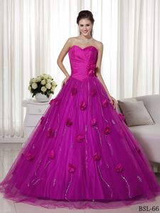 Best A-line Sweetheart Fuchsia Quinceanera Gowns with Flowers