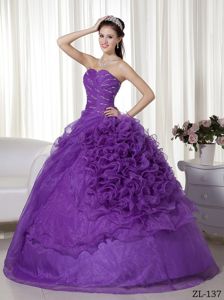 Attractive Organza Sweetheart Beaded Purple Sweet 15 Dresses
