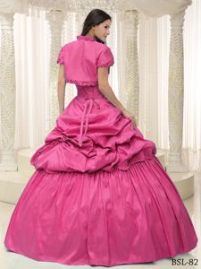 Gorgeous Pick-ups Appliqued Hot Pink Sweet 15 Dress Online