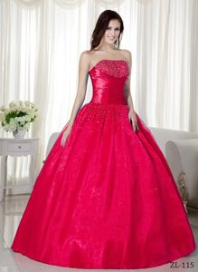 Simple Strapless Beaded Hot Pink Quinceanera Gown Dresses