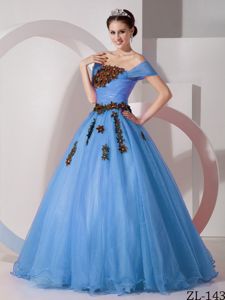 Cheap Off The Shoulder Blue Dress for Sweet 15 with Appliques
