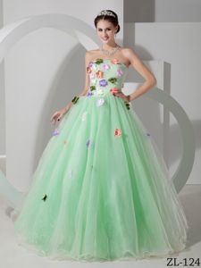 Discount A-line Apple Green Quinces Dress with Colorful Flowers