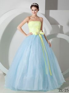 Strapless Two-toned Organza Quinceanera Party Dress with Sash